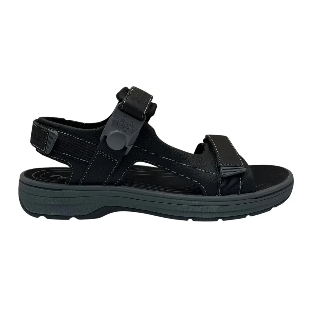 Clarks Mens Saltway‎ Trail Leather Sandal Size 11 Solid Black Adjustable Sporty